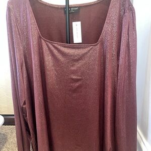NWT Lane Bryant Women’s 22/24 Burgundy Sparkle Asymmetrical Hem Pullover Top